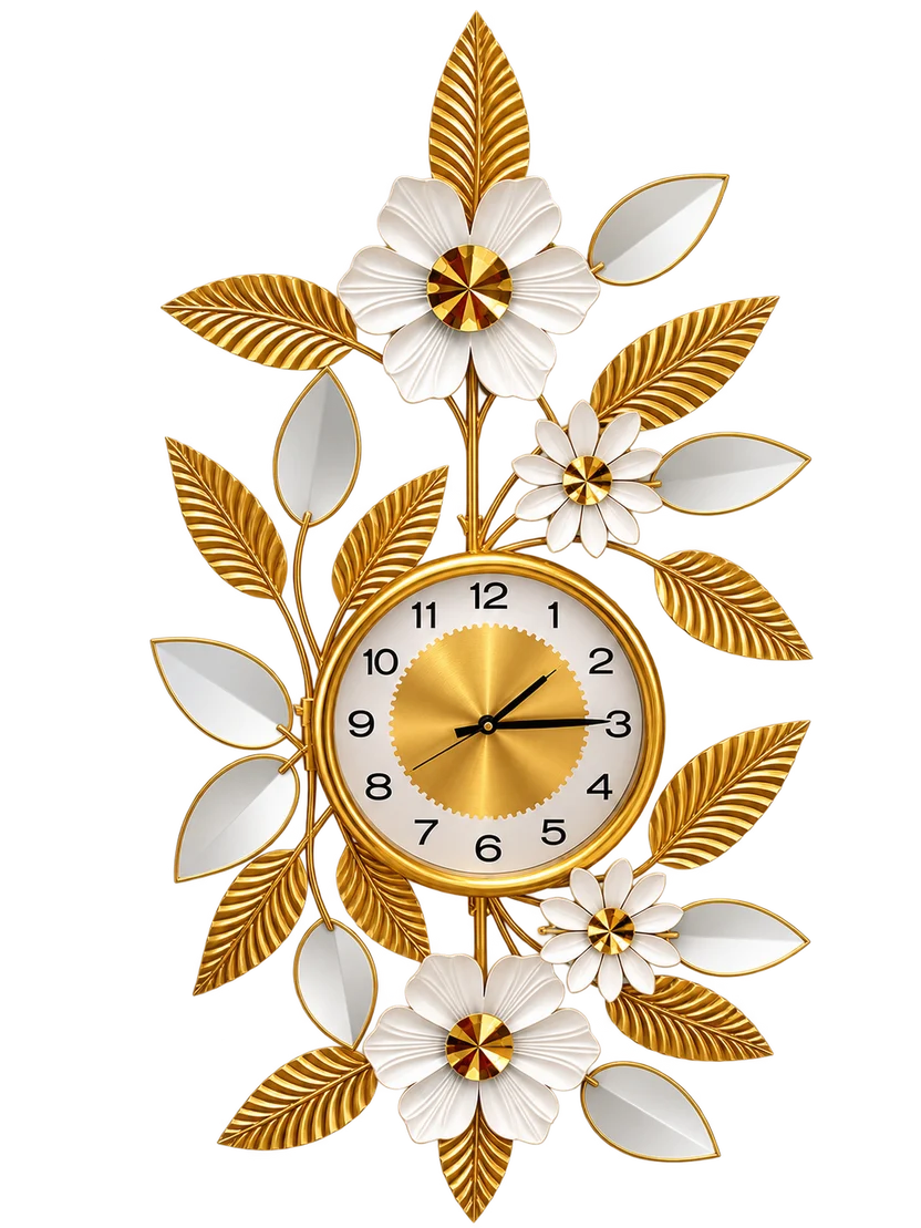 Elitezza Vertical Leaf & Flower Wall Sculpture Clock – Modern Elegant Timepiece