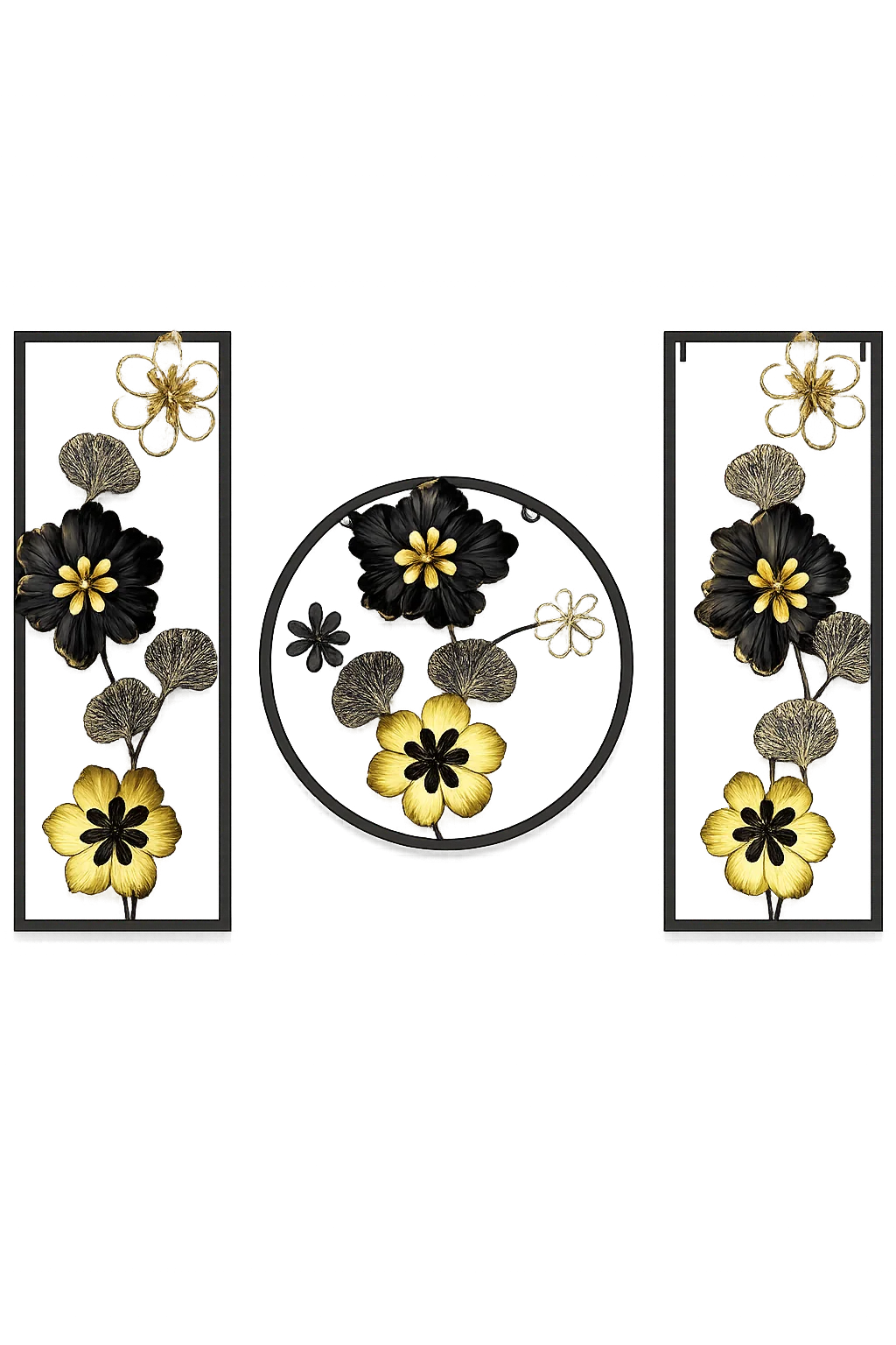 Elitezza 'Midnight Bloom' 3-Piece Geometric Metal Wall Art Set
