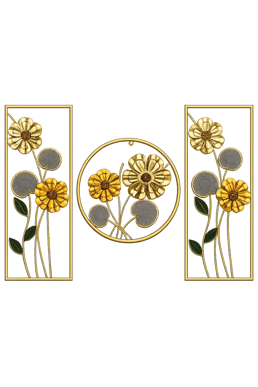 Elitezza Geometric Gold & Green Flower Wall Sculpture