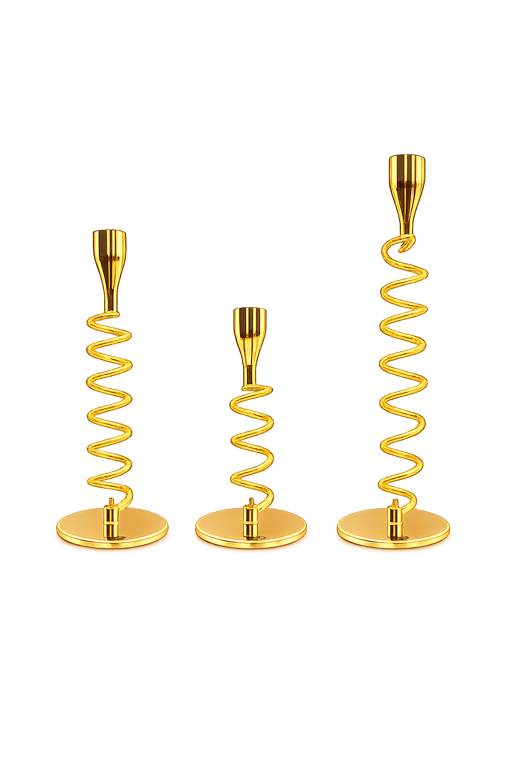 Luxury Gold Spiral Metal Taper Candle Holder Set of 3