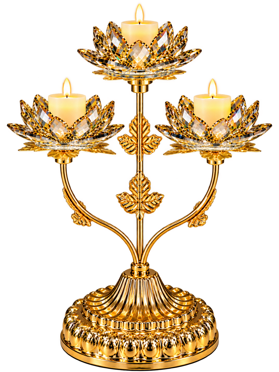 Luxury Golden Lotus Crystal 3-Cup Candle Holder