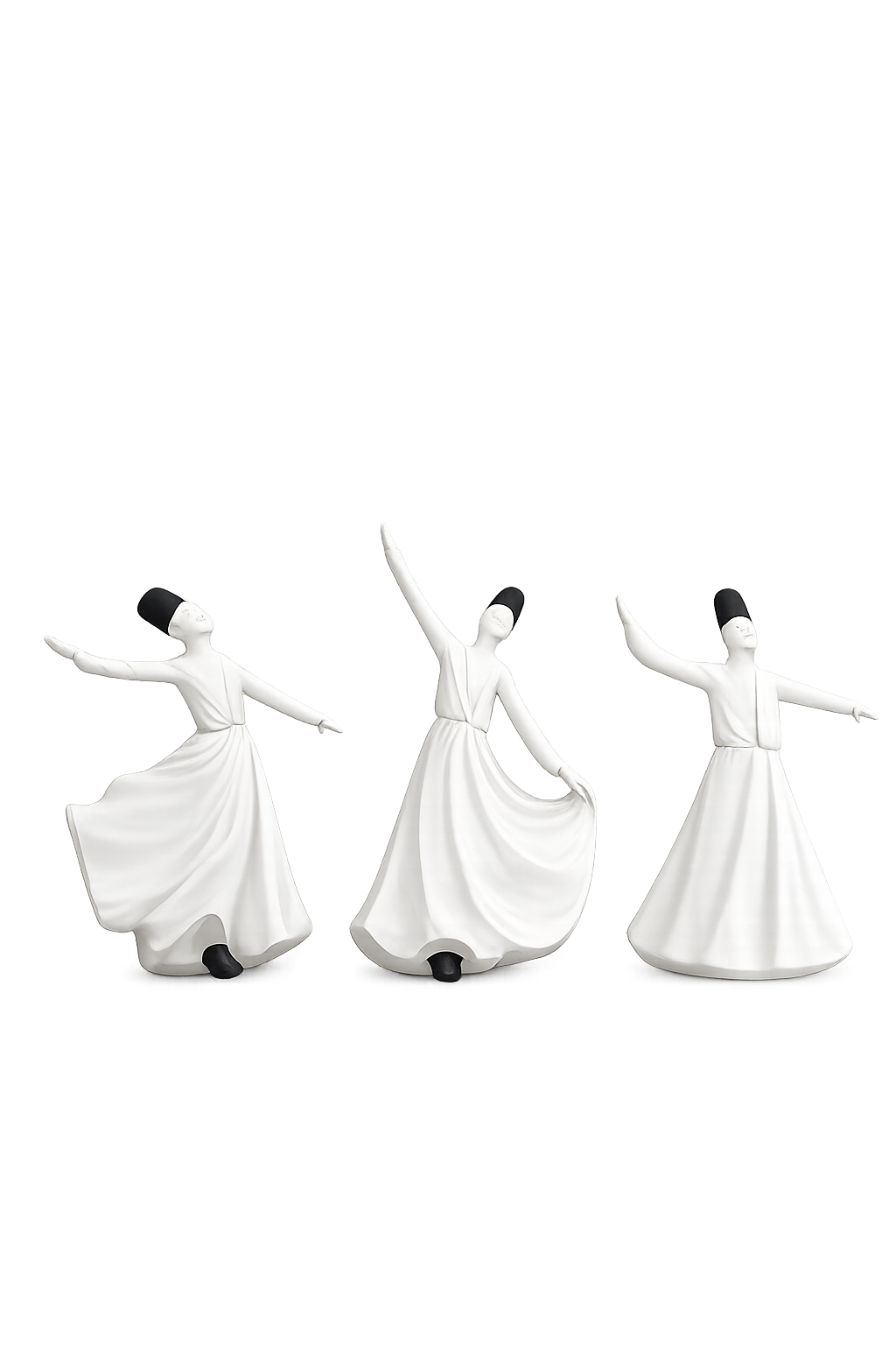 Set of 3 White Whirling Dervish Figurines