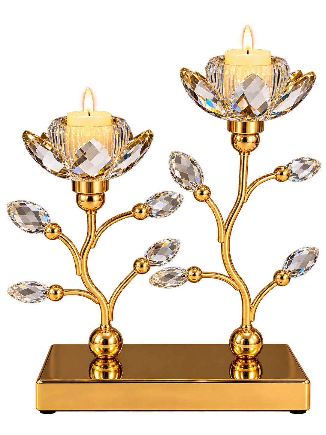 Luxury Gold Crystal Lotus Flower Candle Holder Set of 2