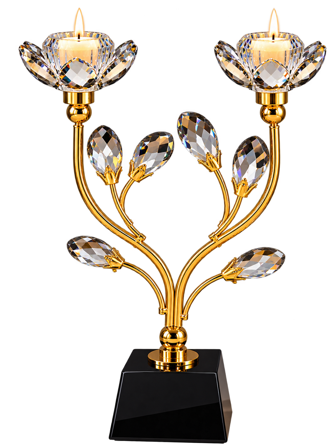 Luxury Gold Crystal Double Lotus Candle Holder
