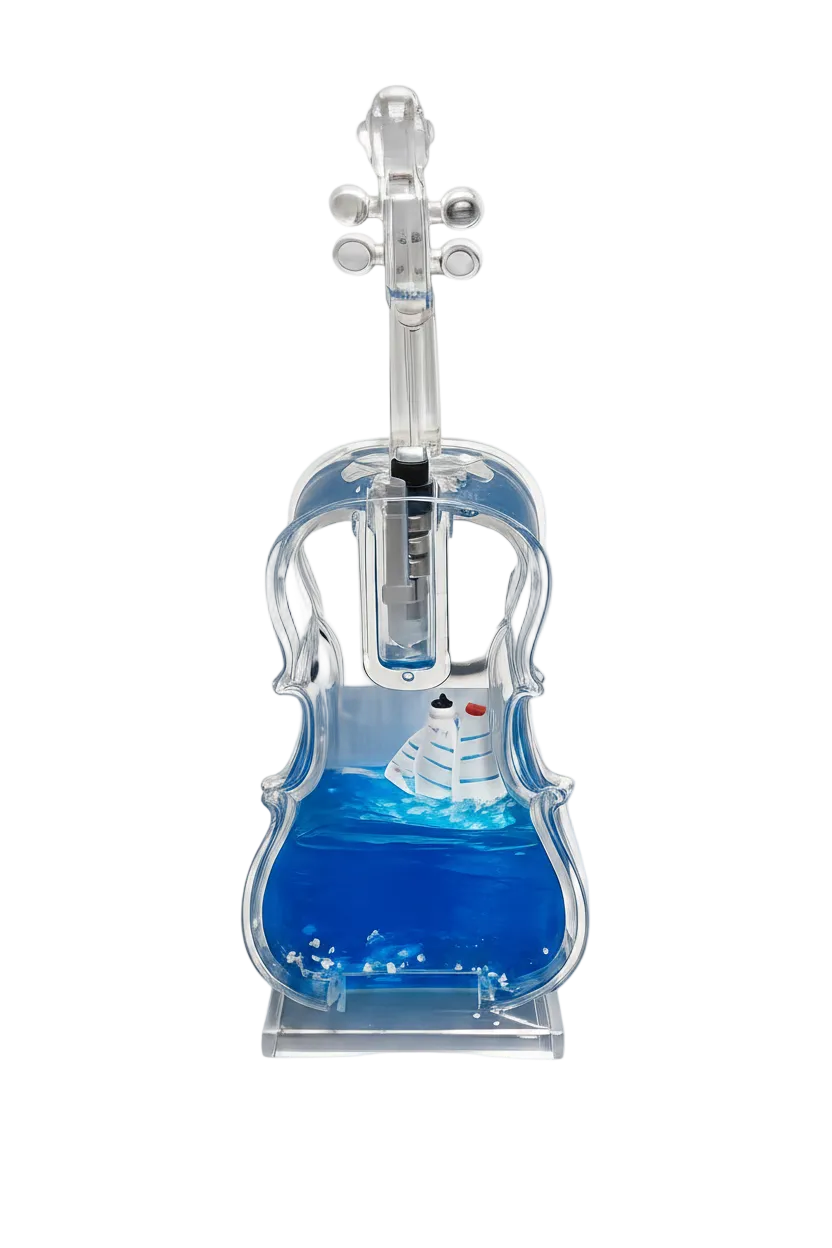 Violin-Shaped Liquid Wave Paperweight with Sailing Ship