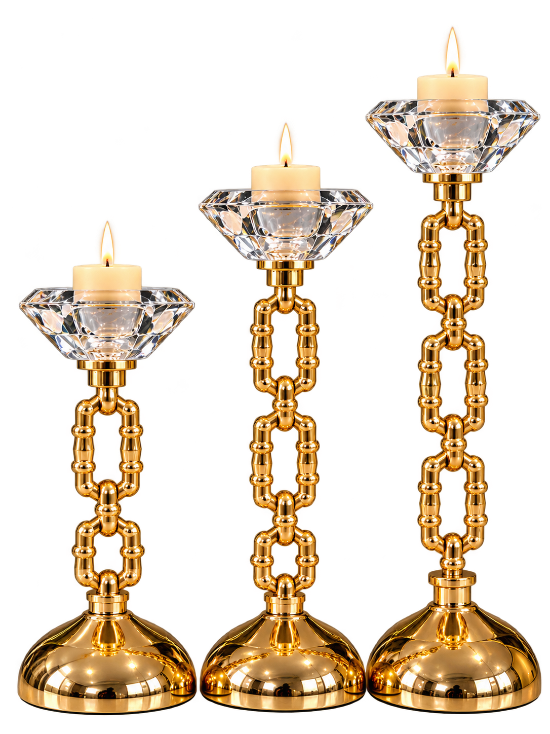 Luxury Gold Crystal Candle Holder Set of 3