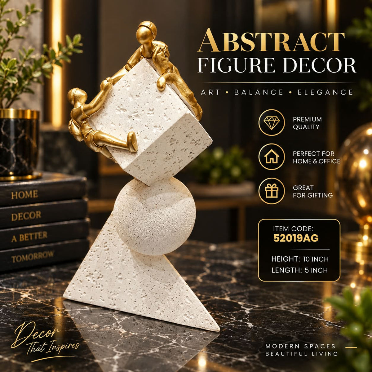 Abstract Figure Decor – Premium Gold & Ivory Artistic Sculpture