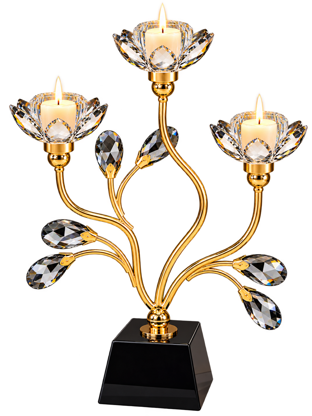 Luxury Gold Crystal Lotus 3-Cup Candle Holder