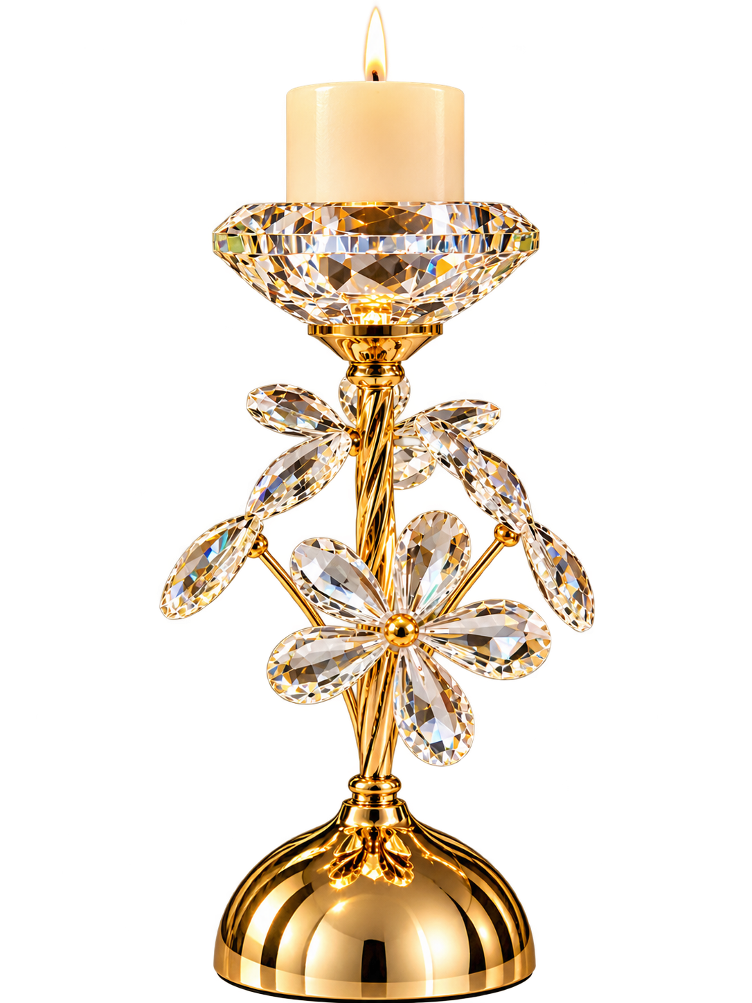 Luxury Gold Crystal Floral Candle Stand