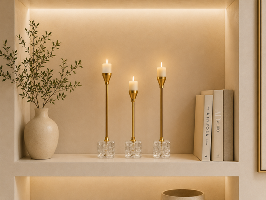 Luxury Gold Crystal Candle Holder Set of 3