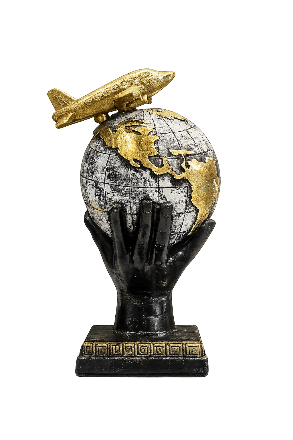 World Globe with Airplane Statue