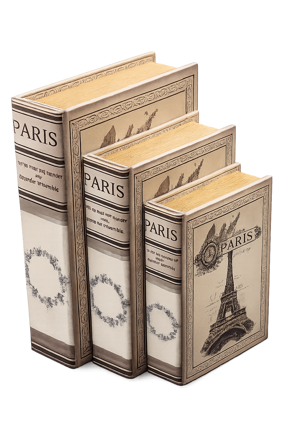 Paris Decorative Faux Book Storage Box Set of 3
