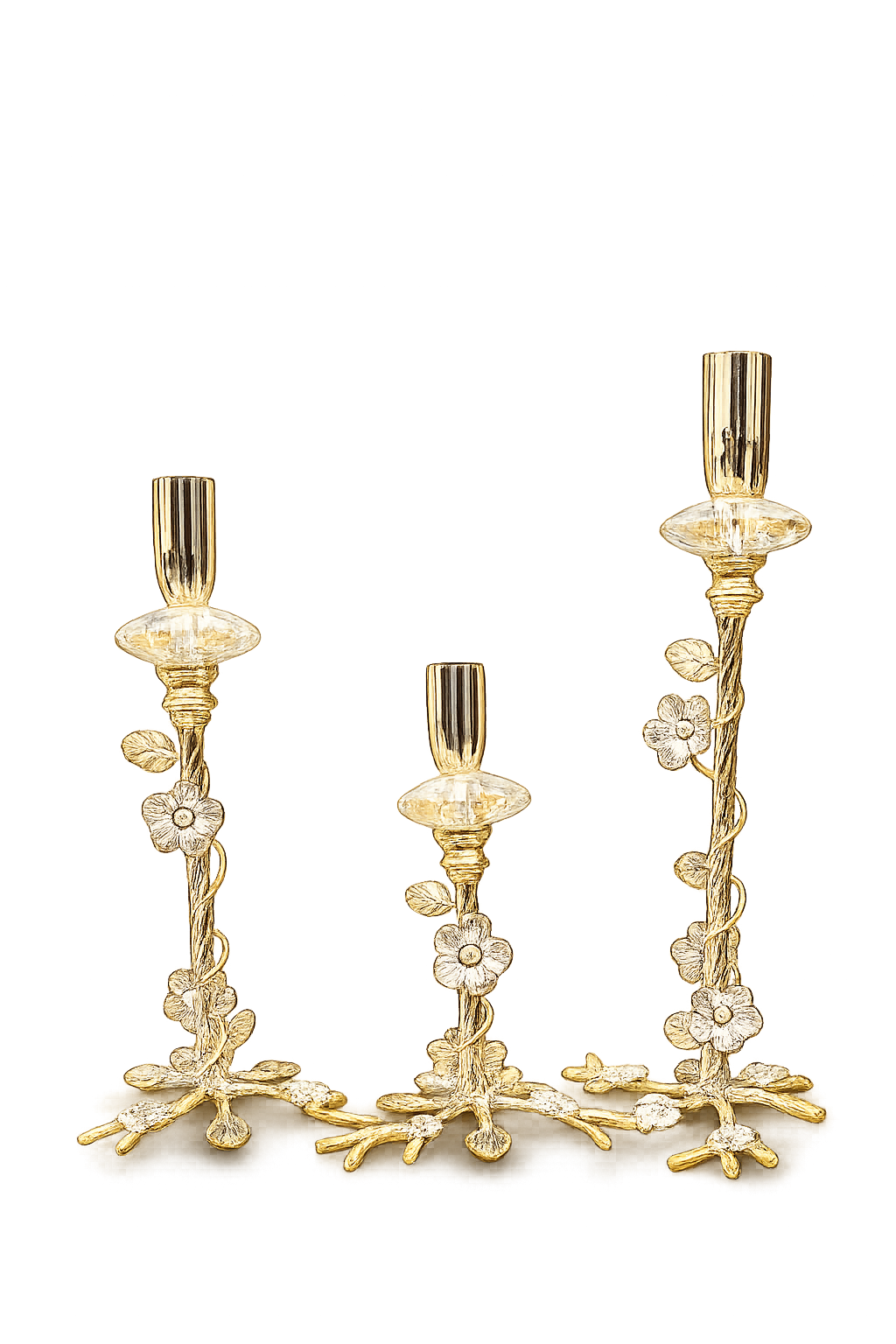 Luxury Gold & Silver Floral Taper Candle Holder Set of 3