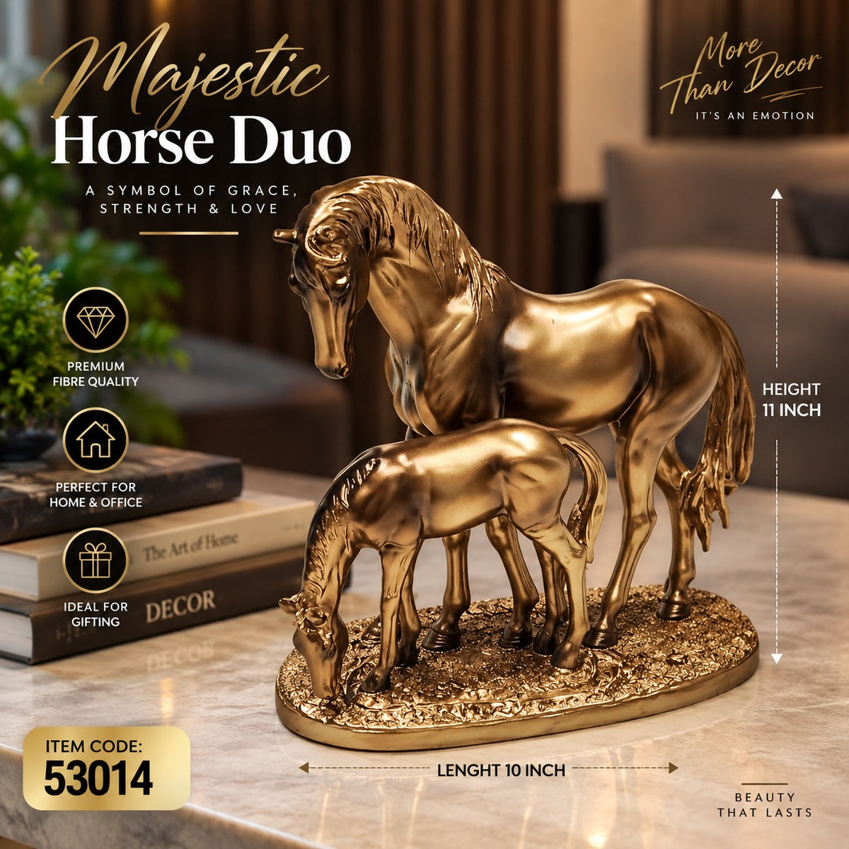 Elitezza Majestic Horse Duo™ – Luxury Golden Horse Family Sculpture