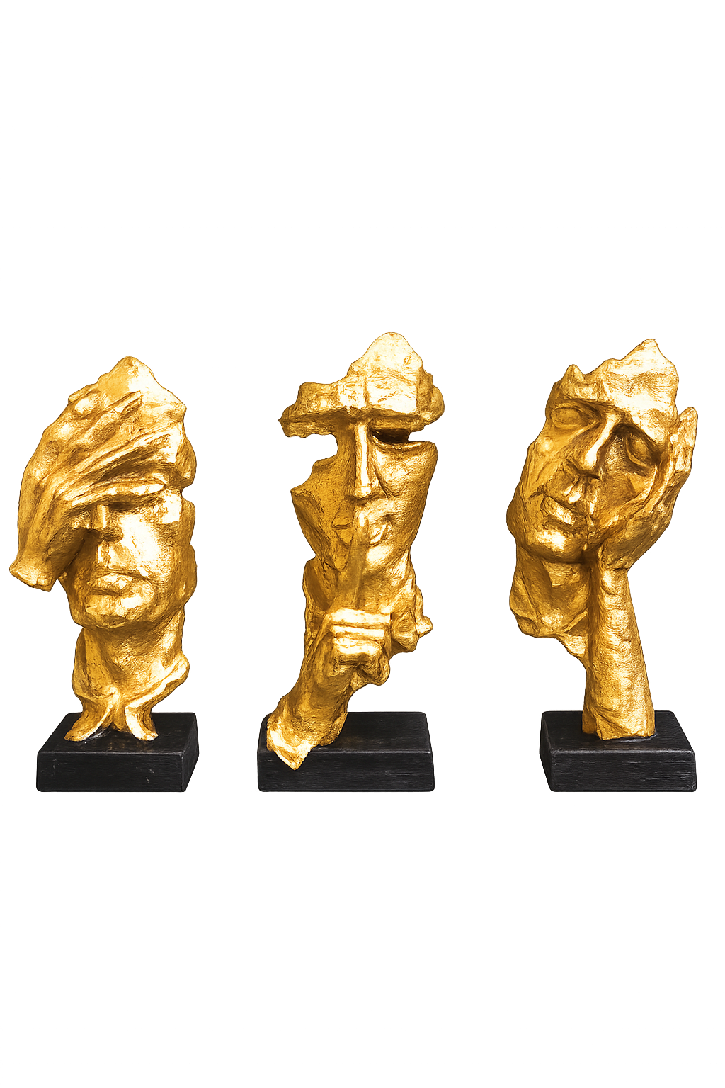 Abstract Golden Face Sculpture Set of 3