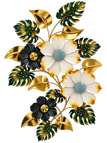Elitezza Cascading Monstera & Flower Wall Sculpture – Luxury Vertical Metal Decor