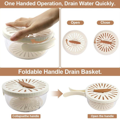 3 in 1 Fruit Washing Bowl With Foldable Handle And Lid
