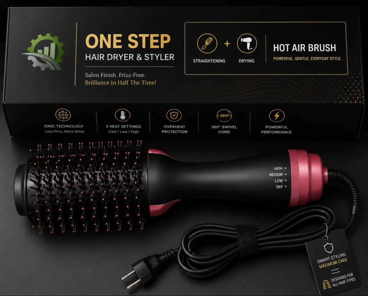 Elitezza 3-in-1 Hair Styler Brush – Hair Dryer - Straightener - Curler & Volumizer