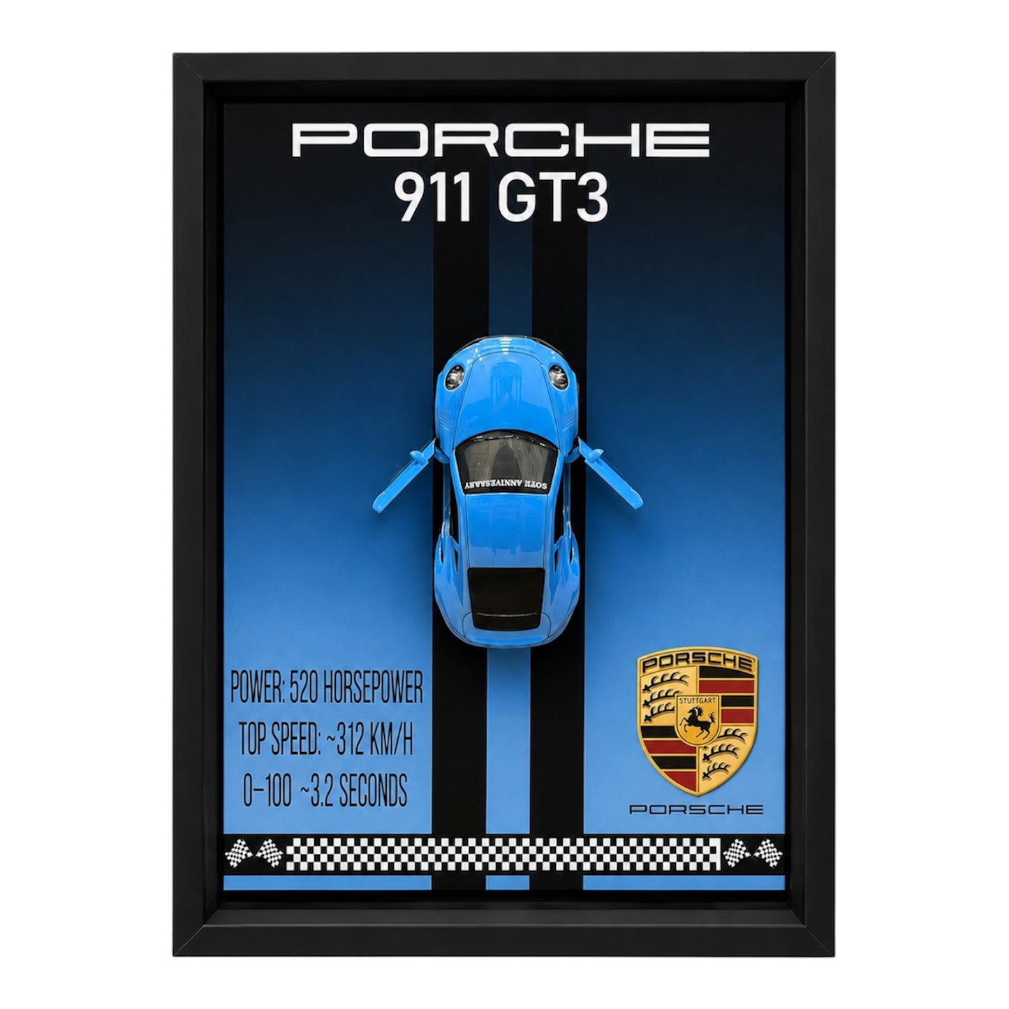 Luxury 3D Car Frame Wall Art With Mini Sports Car - Porsche 911 GT3