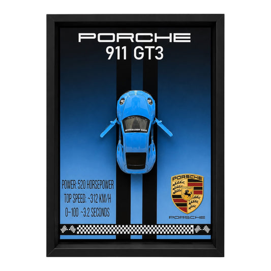 Luxury 3D Car Frame Wall Art With Mini Sports Car - Porsche 911 GT3