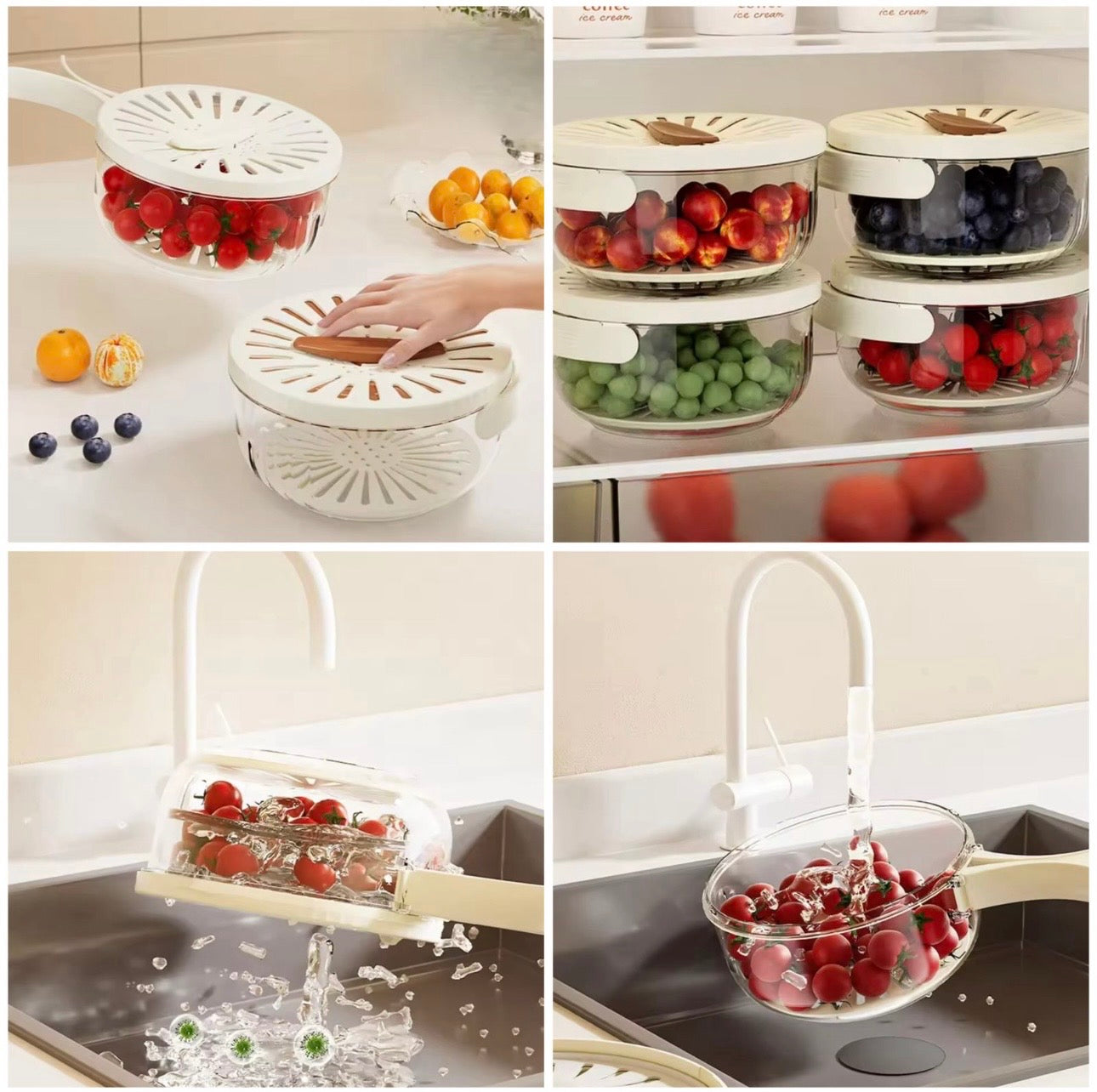 3 in 1 Fruit Washing Bowl With Foldable Handle And Lid
