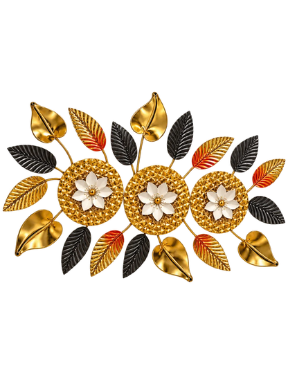 Elitezza Large 3D Metal Floral Wall Sculpture – Gold, Black & Red Botanical Decor