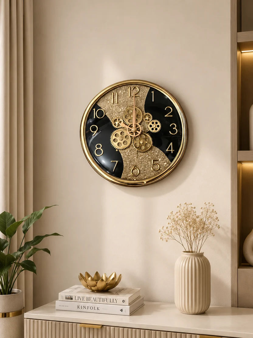 Elitezza Exposed Gear Gold Wall Clock – Silent Quartz