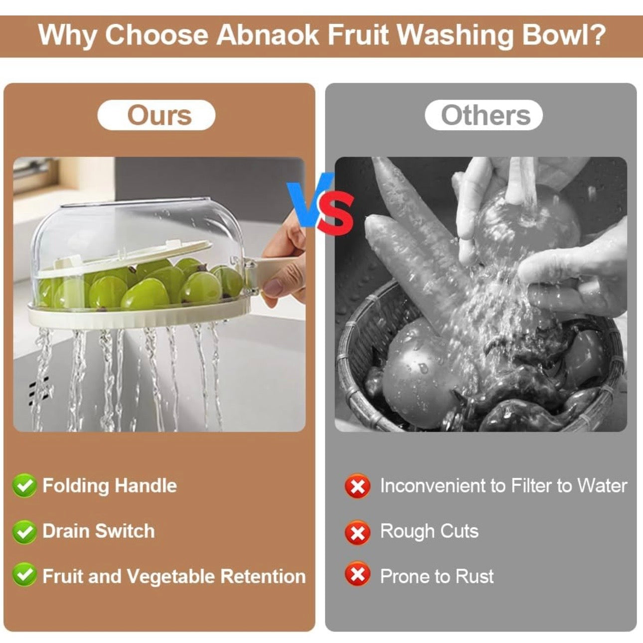 3 in 1 Fruit Washing Bowl With Foldable Handle And Lid