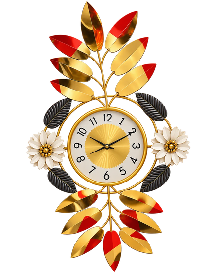 Elitezza 3D Floral Vertical Wall Clock – Modern Sunburst Timepiece With Metallic Leaves