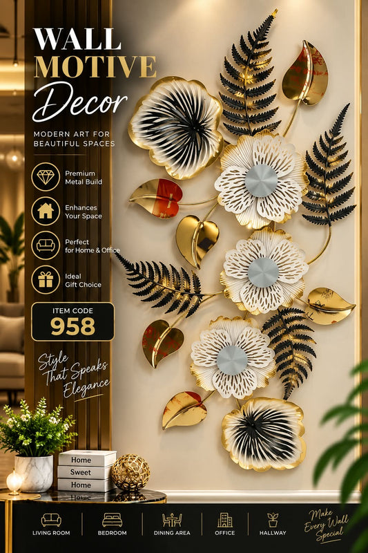 Elitezza Botanical Bloom 3D Metal Wall Art – Elegant Floral Wall Decor