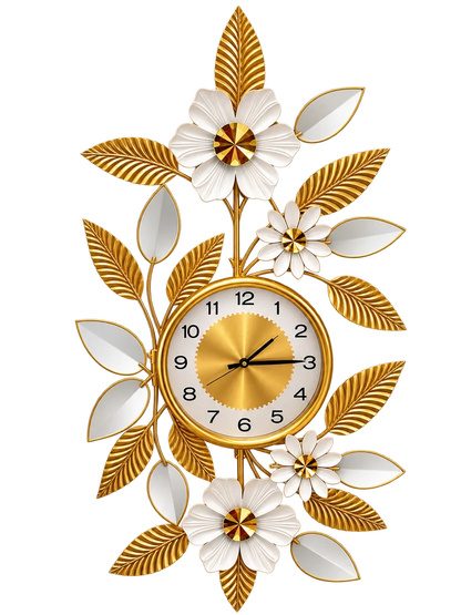Elitezza Vertical Leaf & Flower Wall Sculpture Clock – Modern Elegant Timepiece