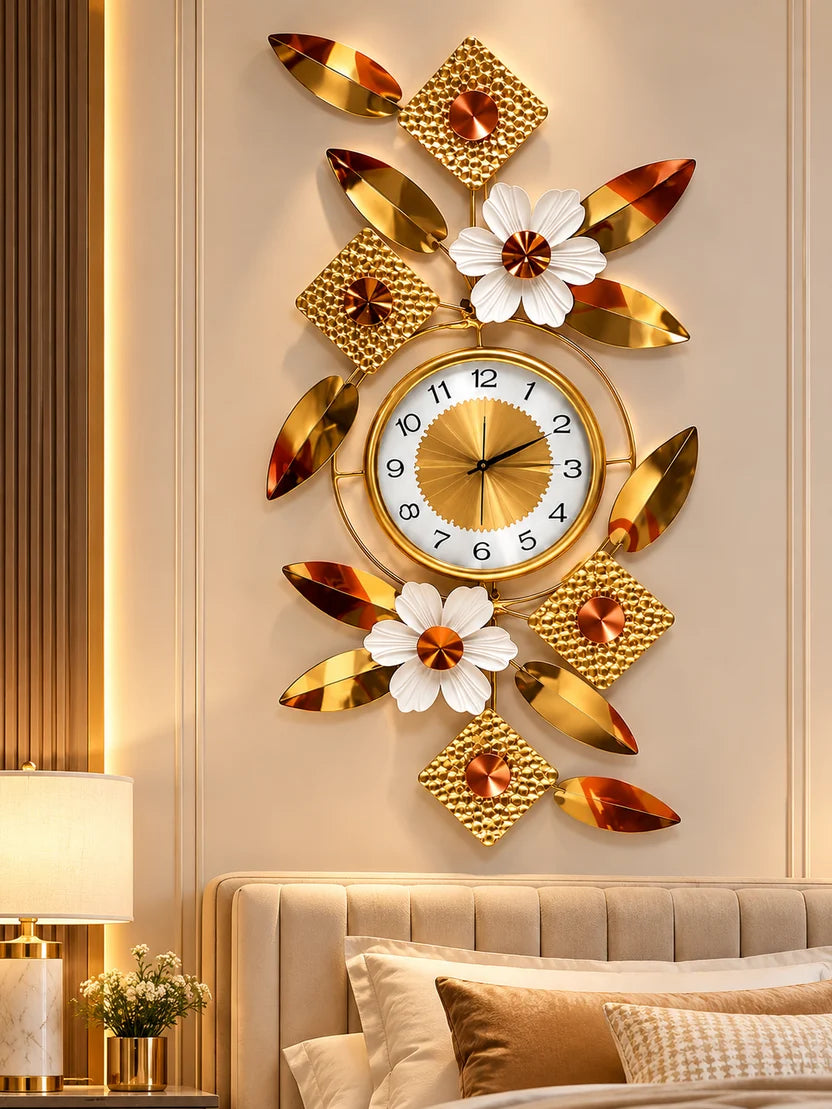 Elitezza Diamond & Flower Wall Sculpture Clock – Modern Elegant Timepiece