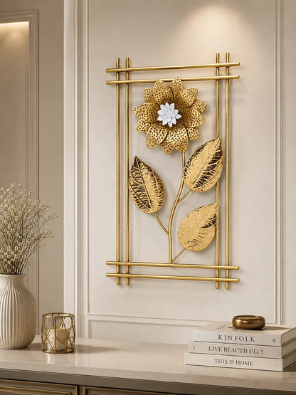 Elitezza Hammered Gold Single Bloom Wall Sculpture