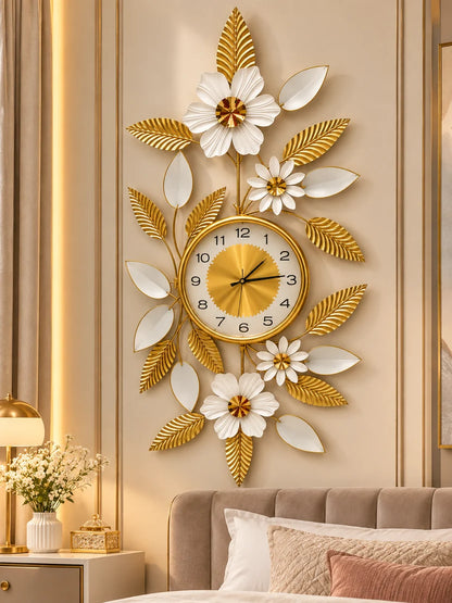Elitezza Vertical Leaf & Flower Wall Sculpture Clock – Modern Elegant Timepiece