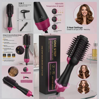 Elitezza 3-in-1 Hair Styler Brush – Hair Dryer - Straightener - Curler & Volumizer
