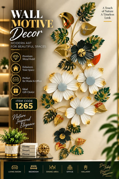 Elitezza 3D Metal Wall Motif Decor – Botanical & Abstract Wall Art Sculpture