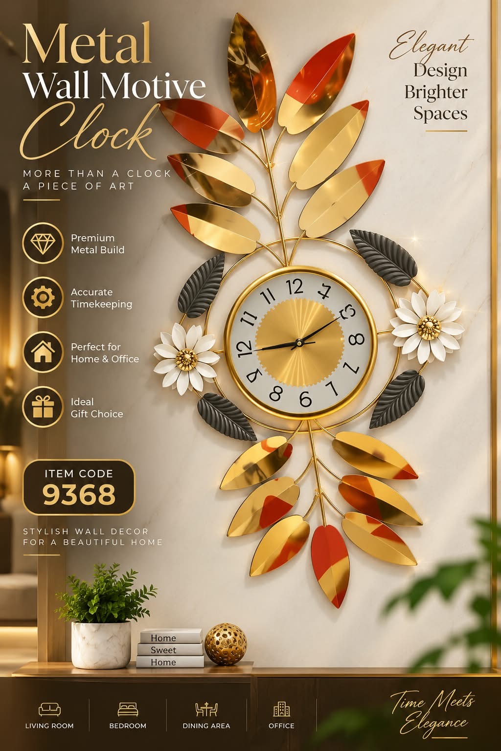 Elitezza Luxury Metal Wall Motive Clock