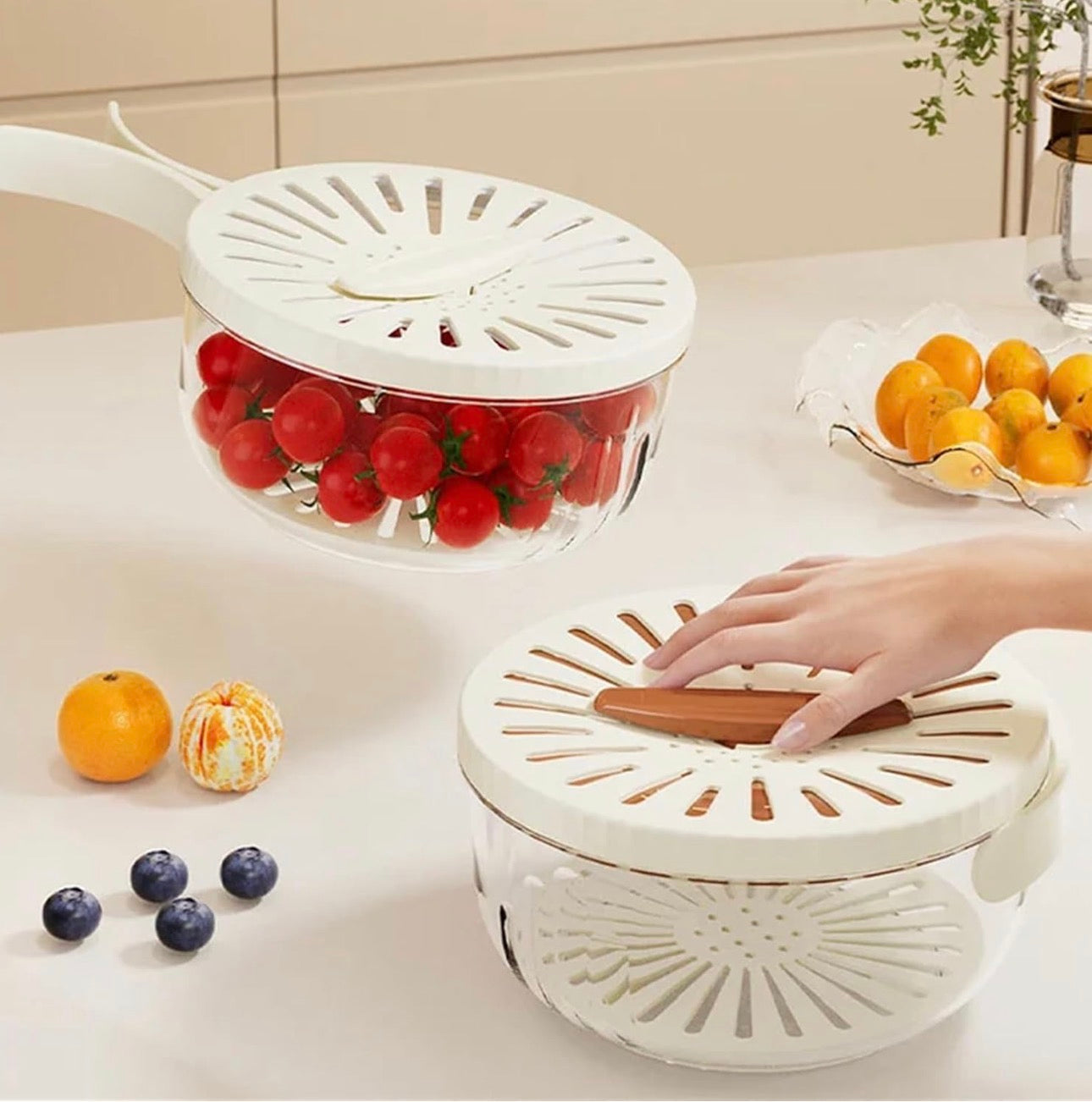 3 in 1 Fruit Washing Bowl With Foldable Handle And Lid