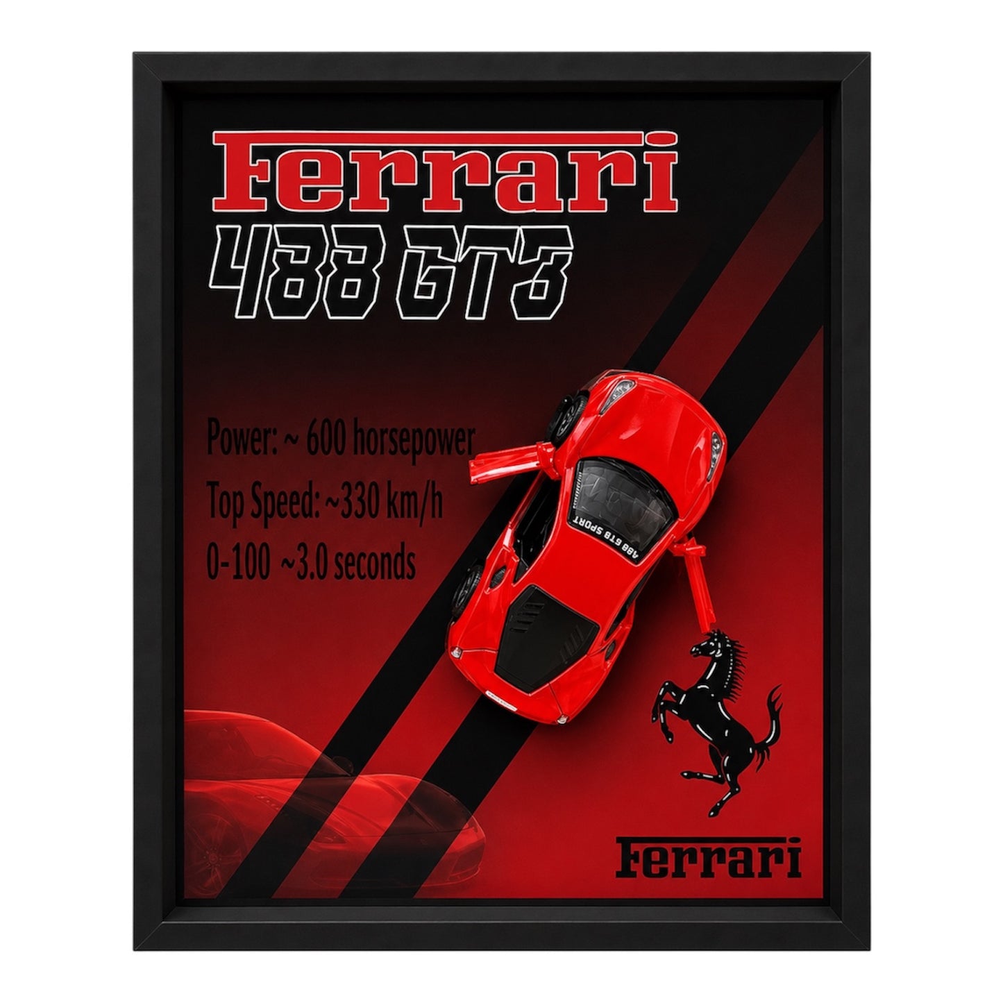 Luxury 3D Car Frame Wall Art With Mini Sports Car - Ferrari