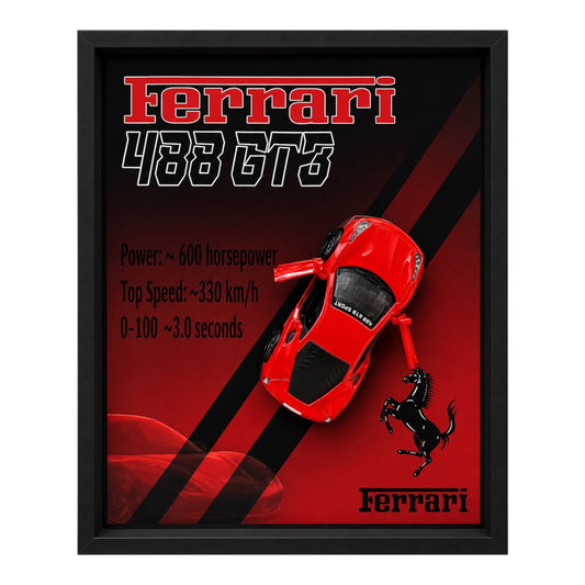 Luxury 3D Car Frame Wall Art With Mini Sports Car - Ferrari