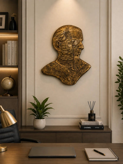 Elitezza Historical Jinnah Profile Wall Art – Textured Gold-Tone Sculptural Decor