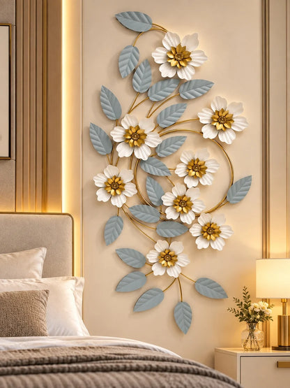 Elitezza Swirling Metal Flower Wall Sculpture – Modern Gold & Slate Blue Floral Decor