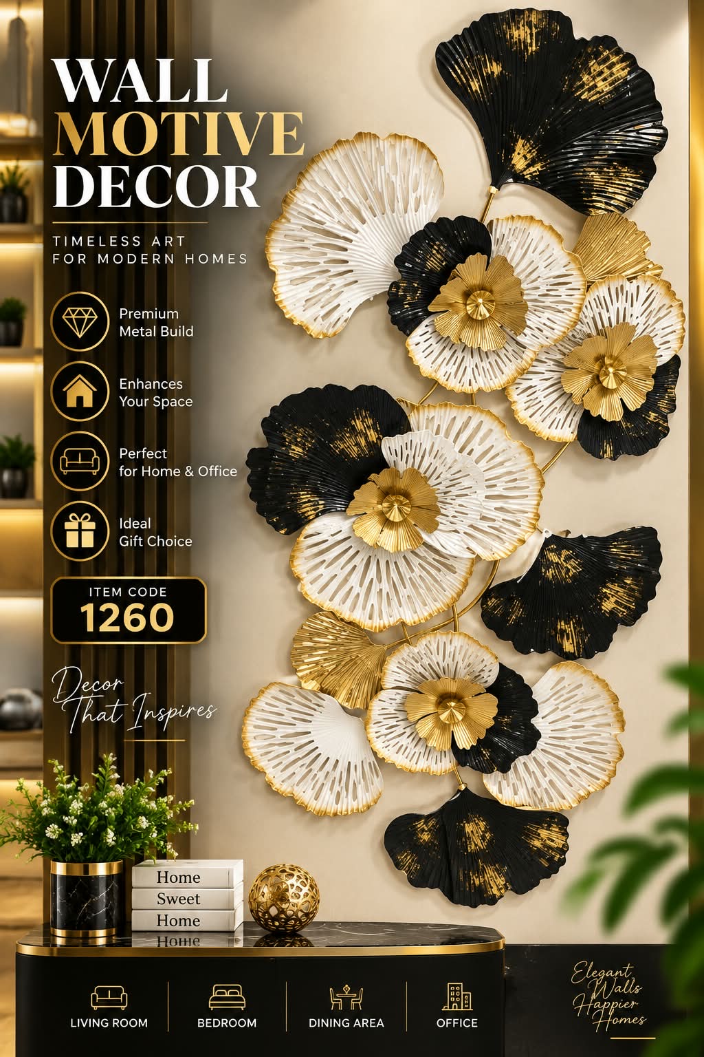 Elitezza 3D Metal Wall Motif Decor – Botanical & Abstract Wall Art Sculpture