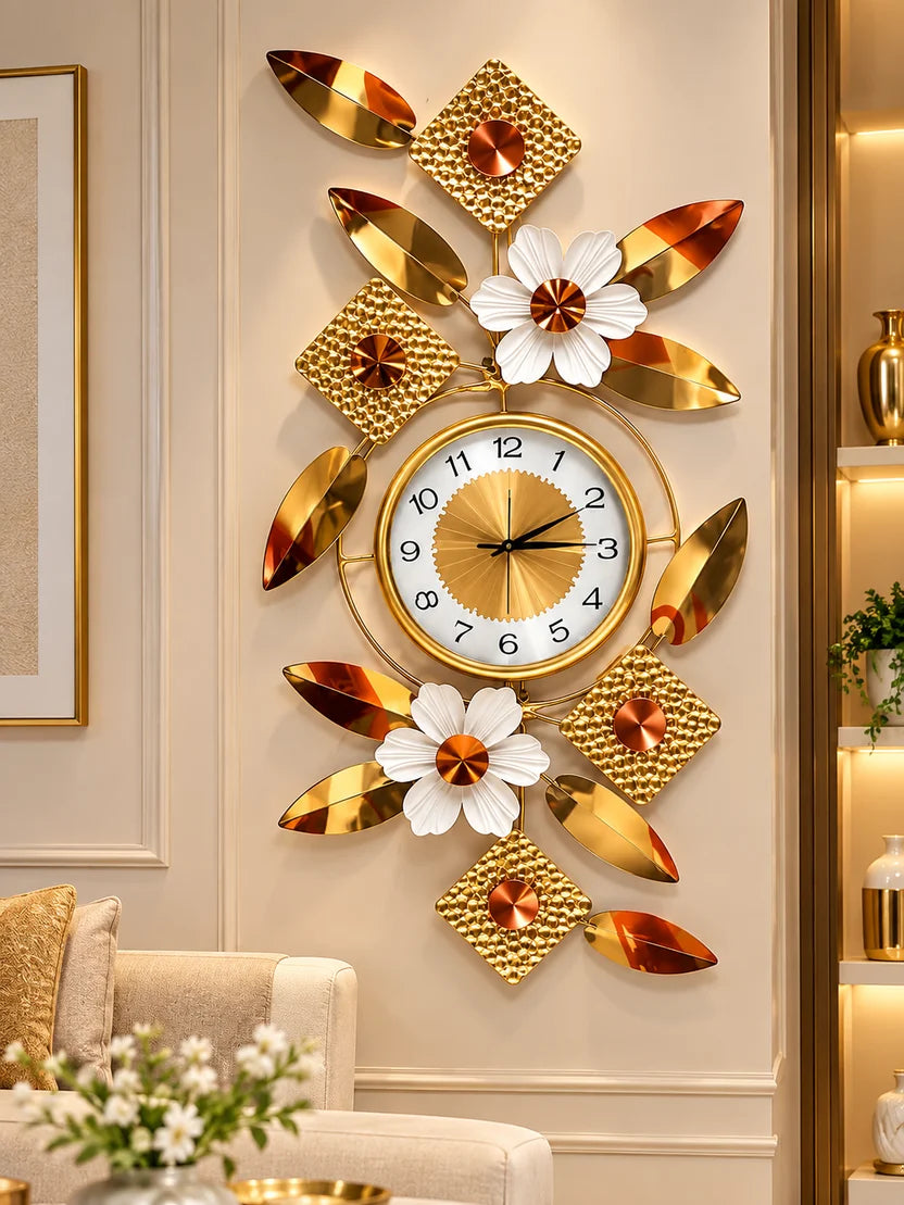 Elitezza Diamond & Flower Wall Sculpture Clock – Modern Elegant Timepiece