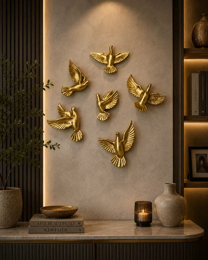Elitezza 'Flight in Gold' 6-Piece Bird Wall Sculpture
