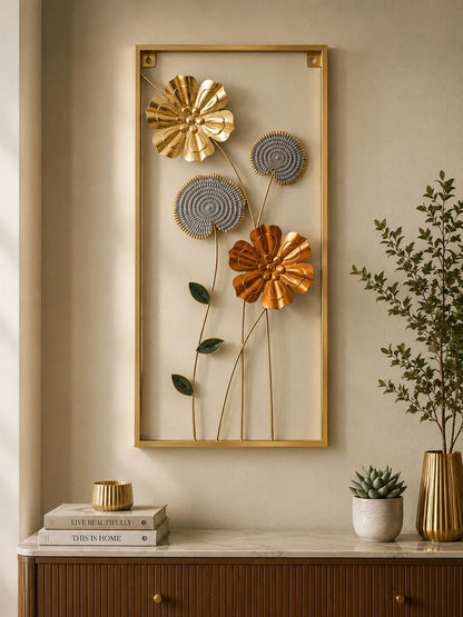 Elitezza Luxury Vertical Metal Flower Wall Sculpture