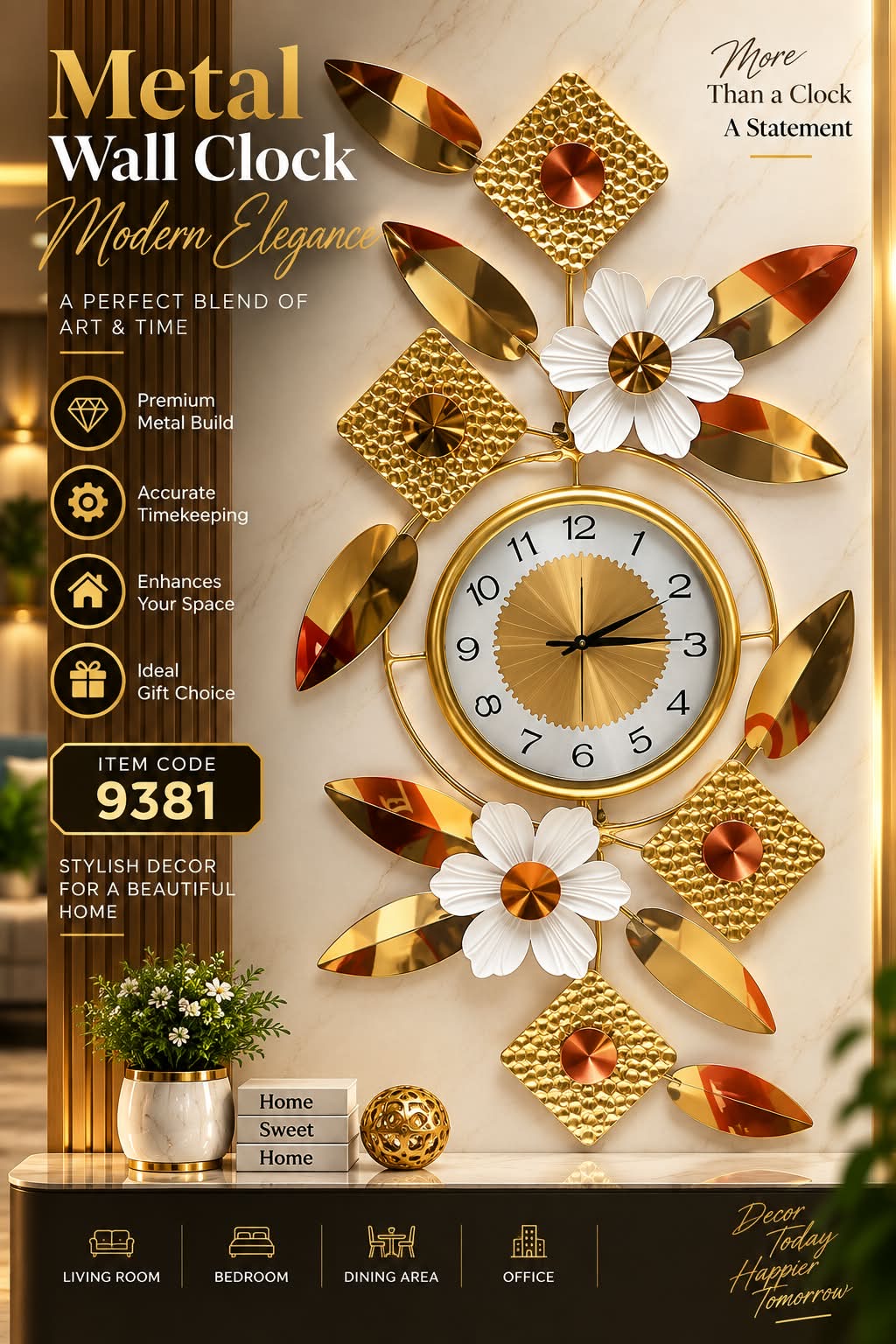 Elitezza Luxury Metal Wall Motive Clock