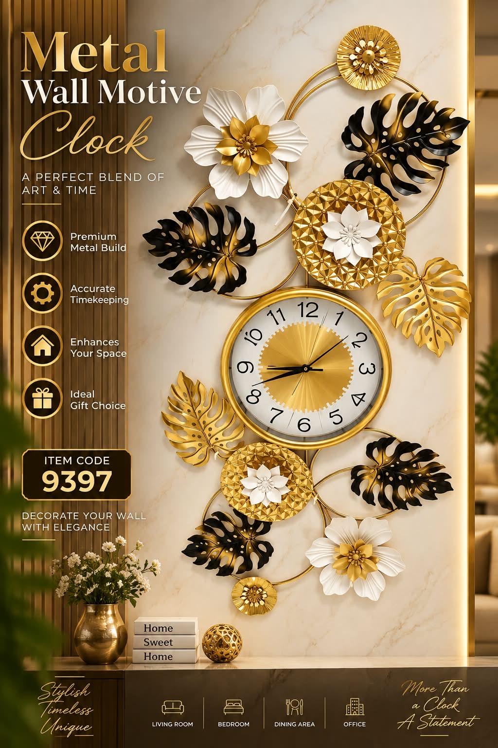 Elitezza Luxury Metal Wall Motive Clock