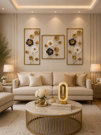 Elitezza Modern Tri-Color Metal Flower Wall Sculpture