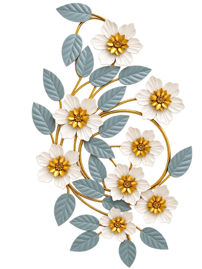 Elitezza Swirling Metal Flower Wall Sculpture – Modern Gold & Slate Blue Floral Decor